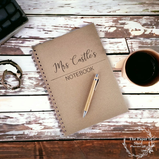 Personalised teacher planner, engraved A4 hard cover notebook