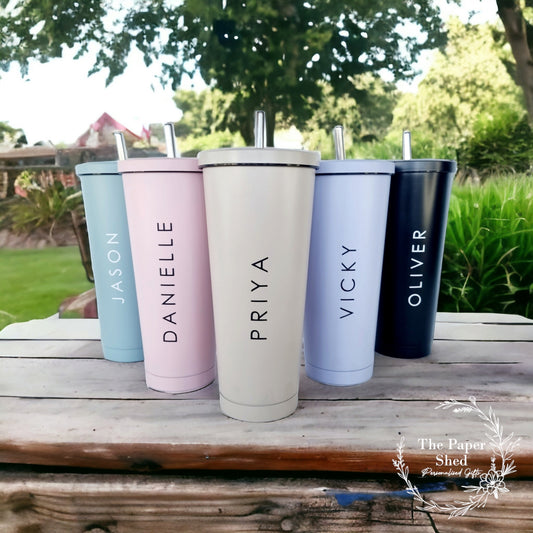 Pastel tall 600ml insulated personalised tumbler with lid and straw