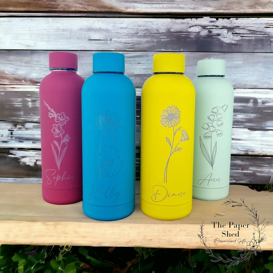 Personalised Birth Flower Engraved Name Thermal Bottle Teacher Gift (Copy)