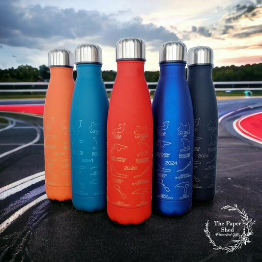 NEW F1 inspired 2025 track calendar name thermal water bottle engraved