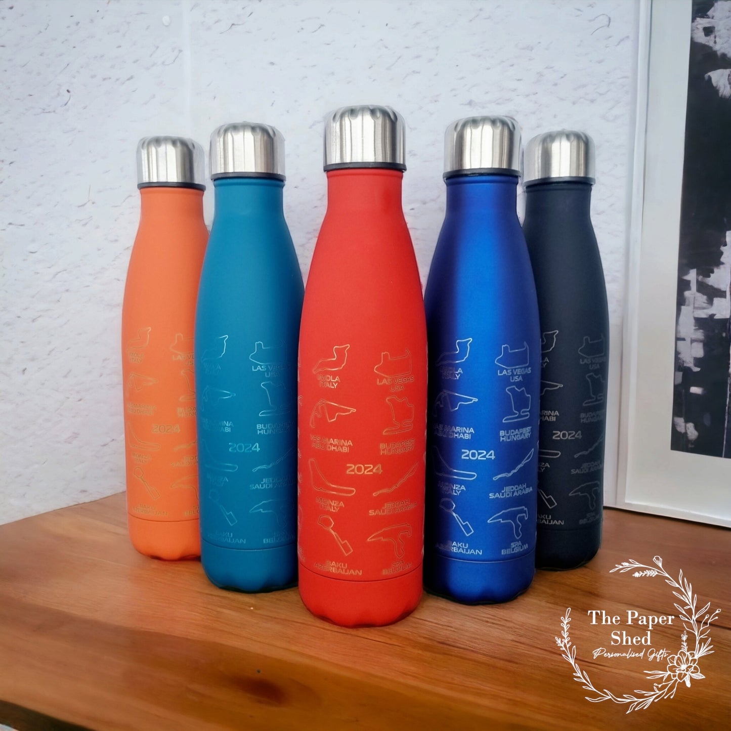 NEW F1 inspired 2025 track calendar name thermal water bottle engraved