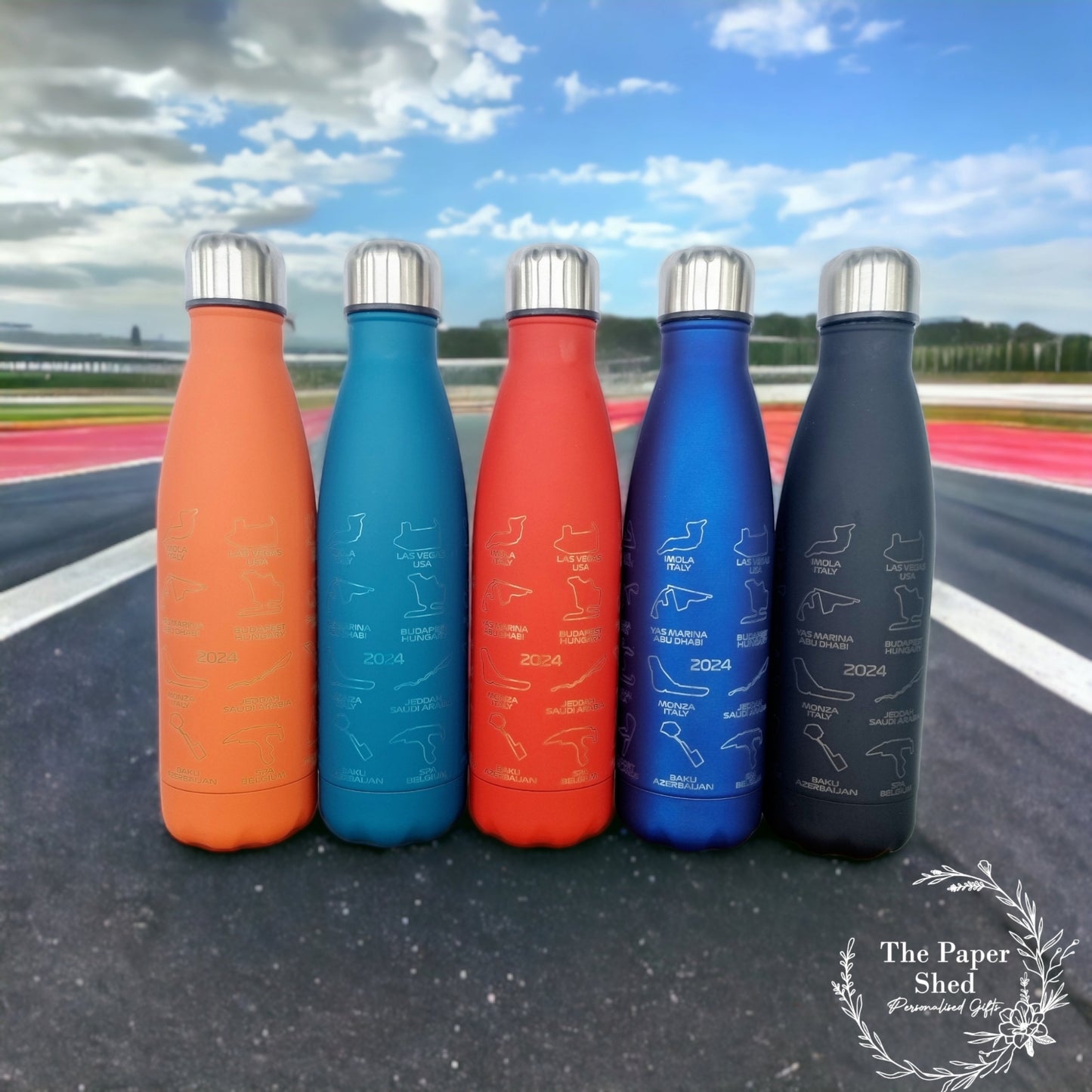 NEW F1 inspired 2025 track calendar name thermal water bottle engraved