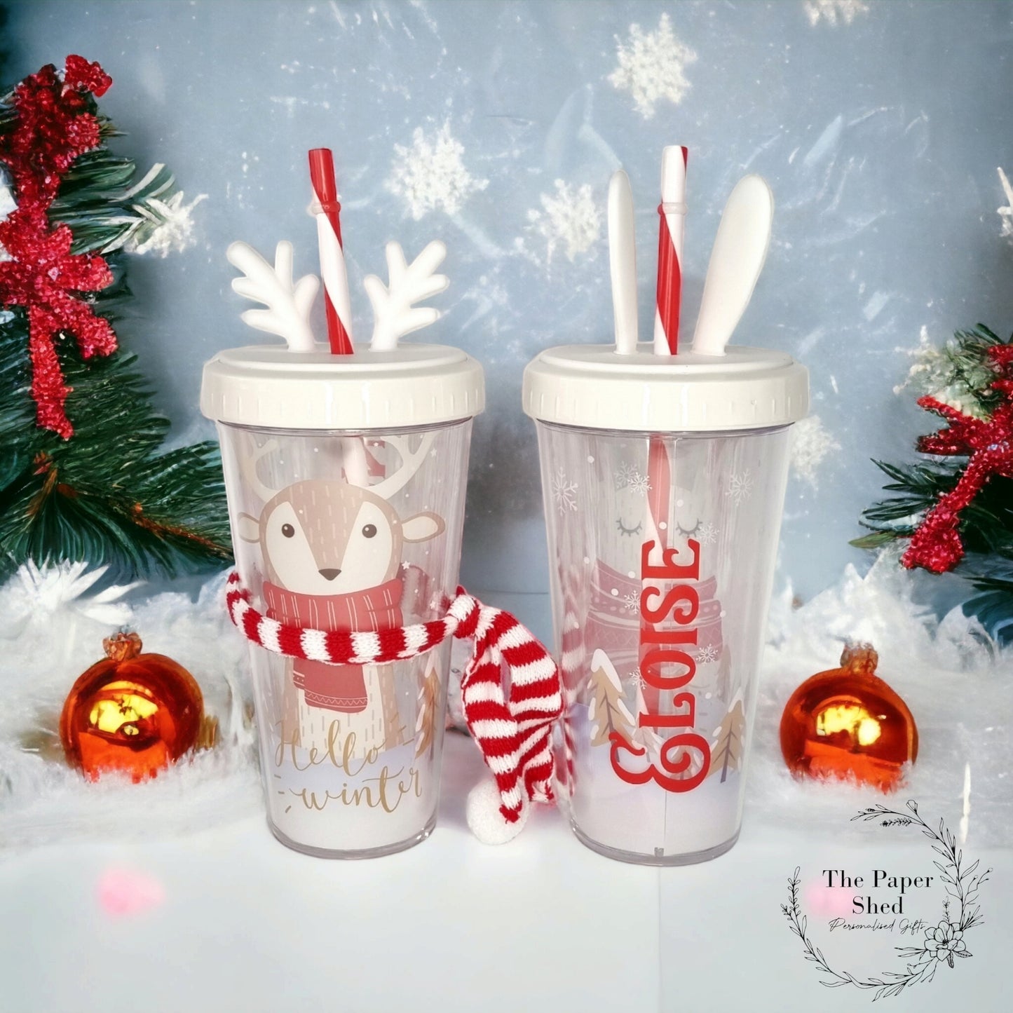 Christmas personalised tumbler with straw