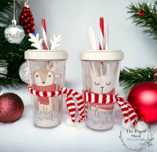 Christmas personalised tumbler with straw