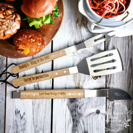 Barbecue Tool Set Laser Engraved Quotes, Funny Phrases, Fork, BBQ, Spatula, Tongs