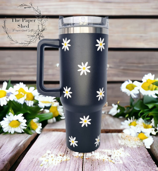 Travel Mugs Personalised Large Thermal 40oz Cups Daisy Print