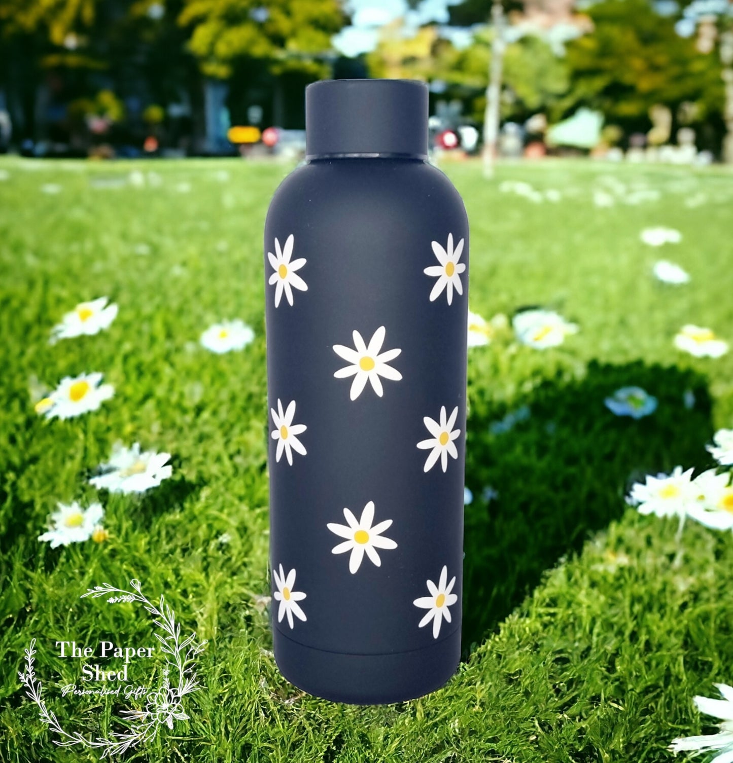 Personalised name thermal water bottle daisy print