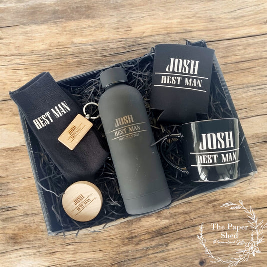 Best Man Wedding Hamper Gift Box Set Groom Usher Black Personalised