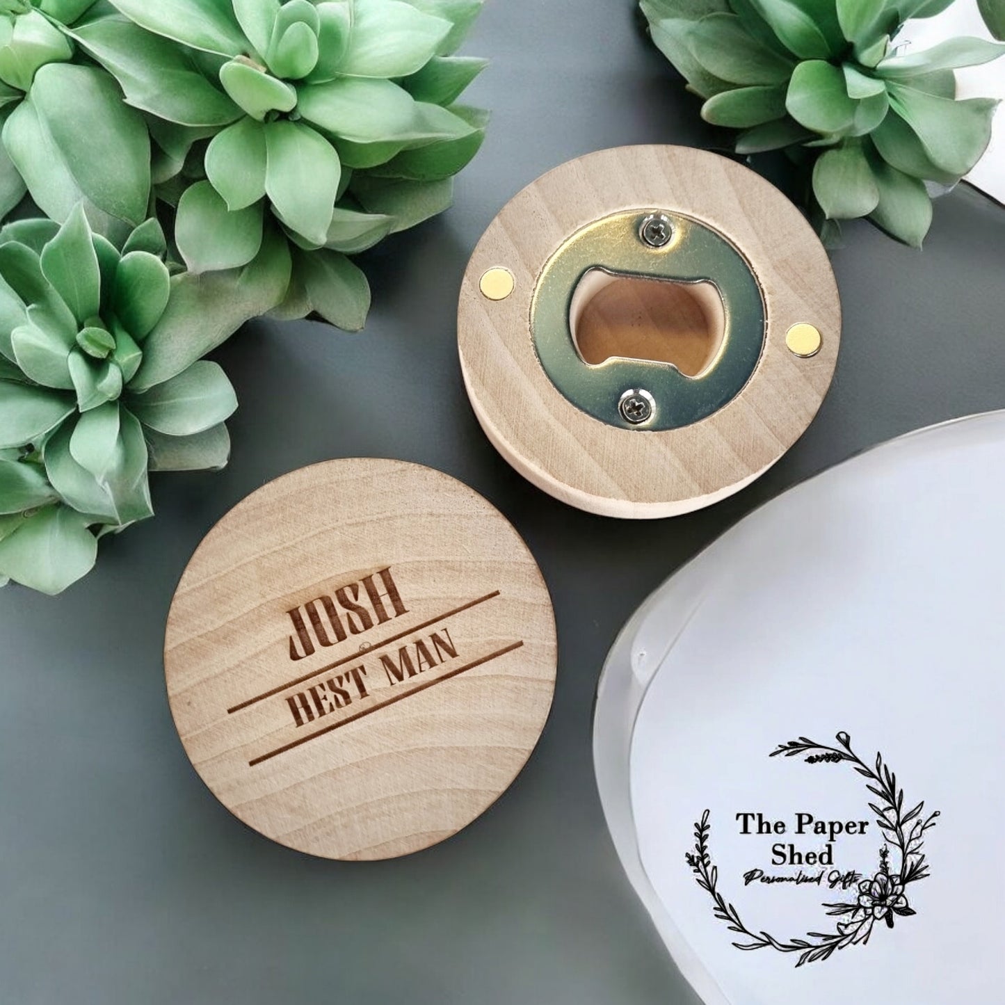 Best Man Wedding Bottle Opener Custom Text Circle Round Gift Metal