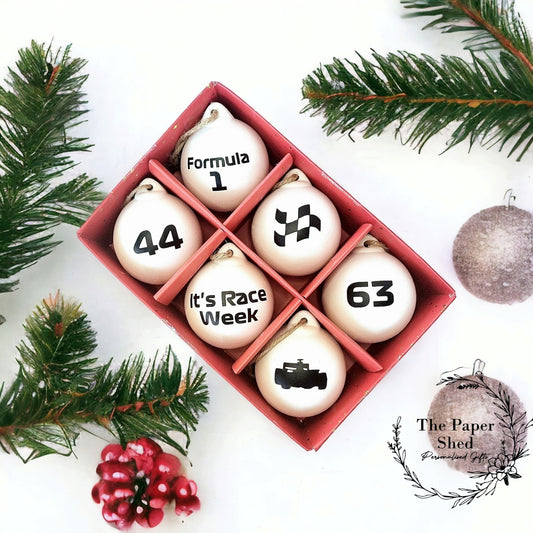 F1 Inspired Christmas Bauble Decorations 6pk