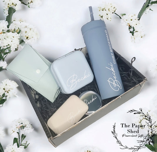 Personalised - Bridal Gift Set - Birthday Present -Bride-Bridesmaid- For Her- Hamper -  - Green - Gold - Beige -Wedding-wedding gift favour