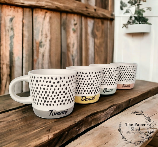 Script Spotty Pattern Personalised Drink Mug with Name - Pastel Bright