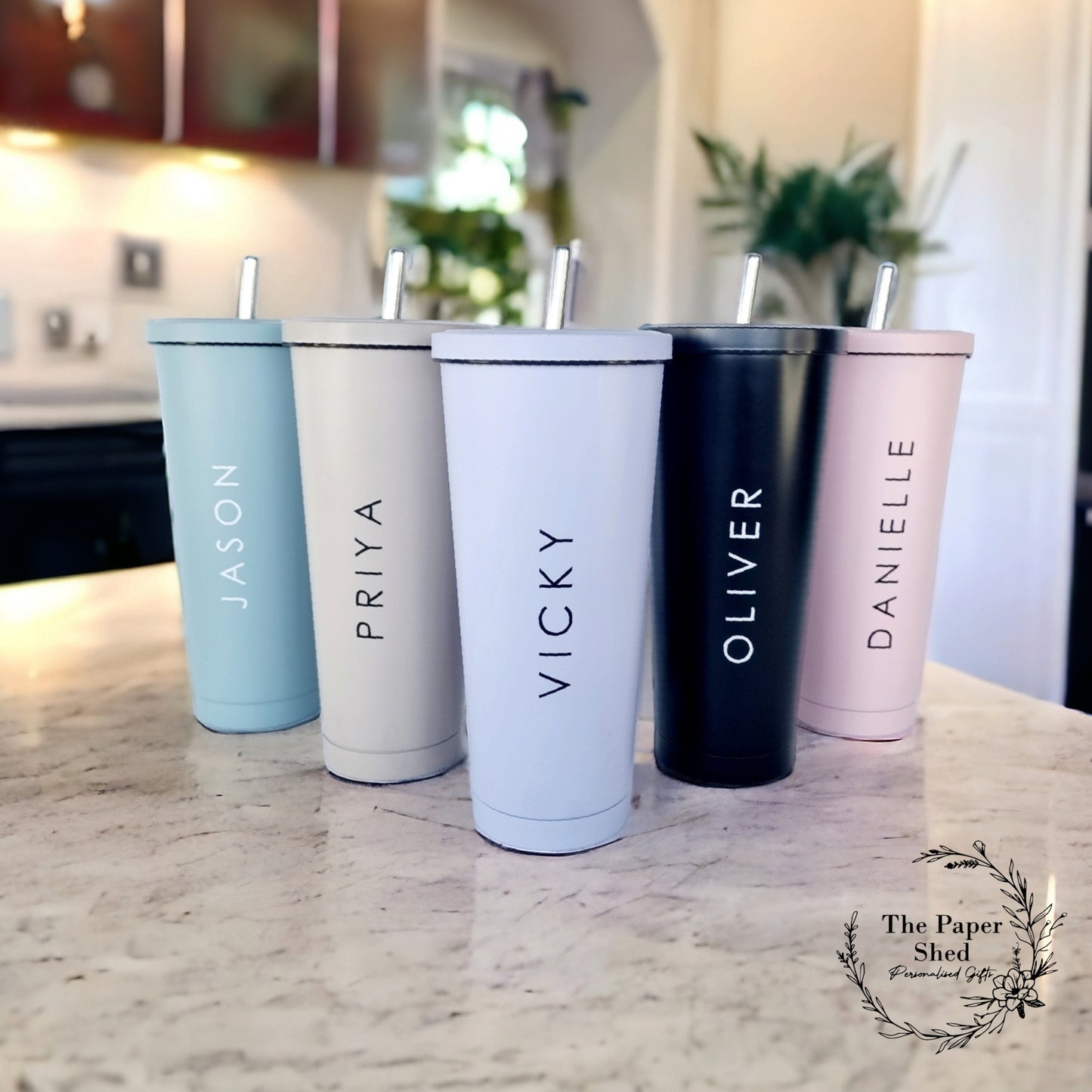 Pastel tall 600ml insulated personalised tumbler with lid and straw