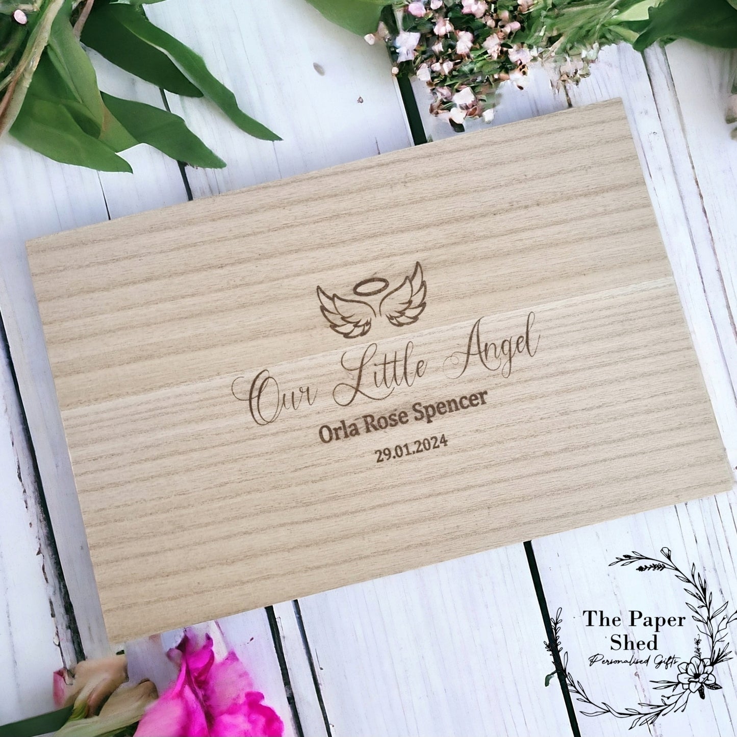 Baby Memorial Memory Wooden Engraved Box Keepsakes Baby Loss Wings