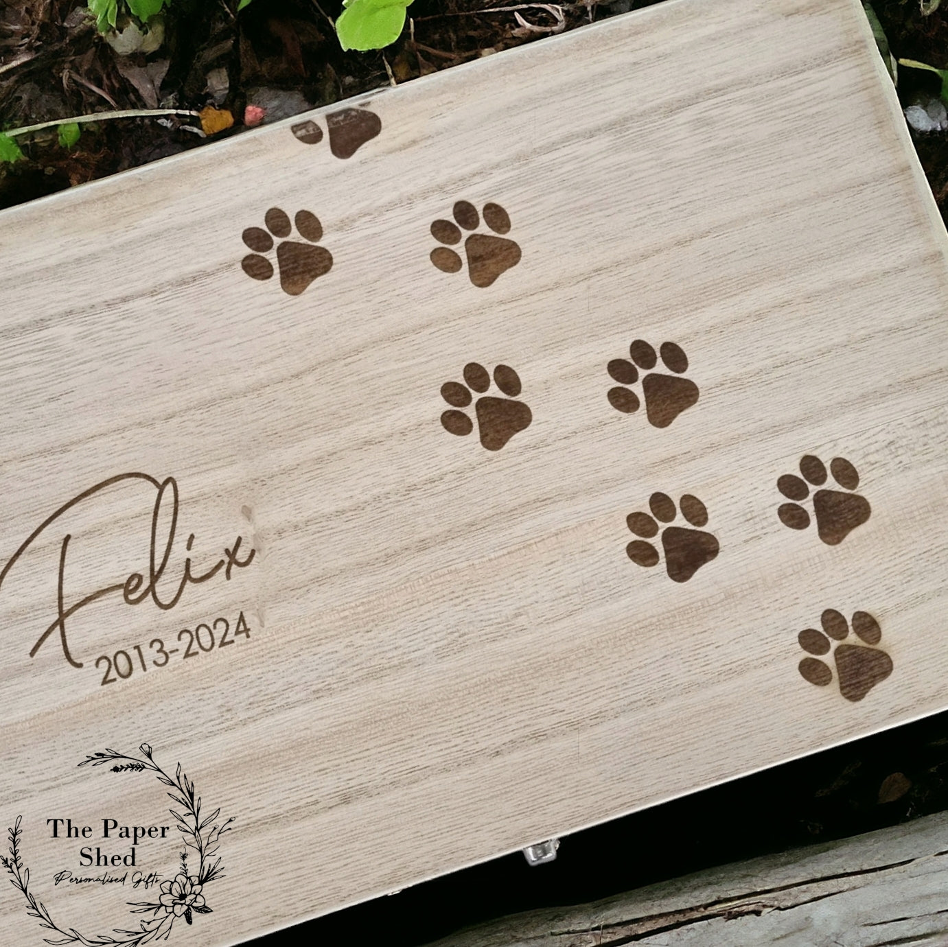 Pet Memorial Memory Wooden Engraved Box Keepsakes Paw