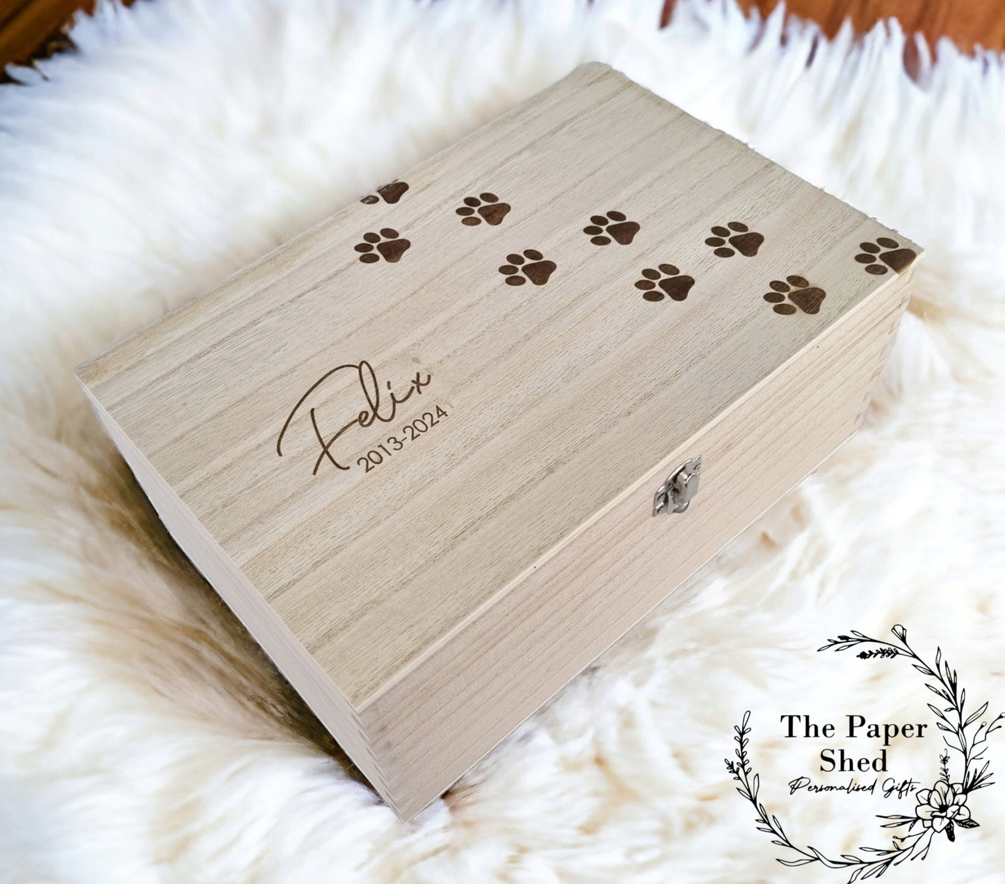 Pet Memorial Memory Wooden Engraved Box Keepsakes Paw