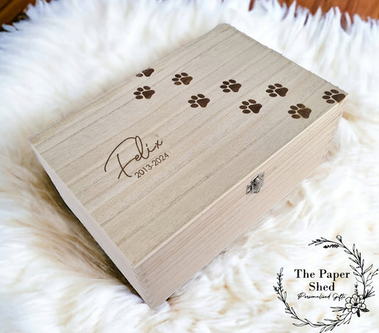 Pet Memorial Memory Wooden Engraved Box Keepsakes Paw