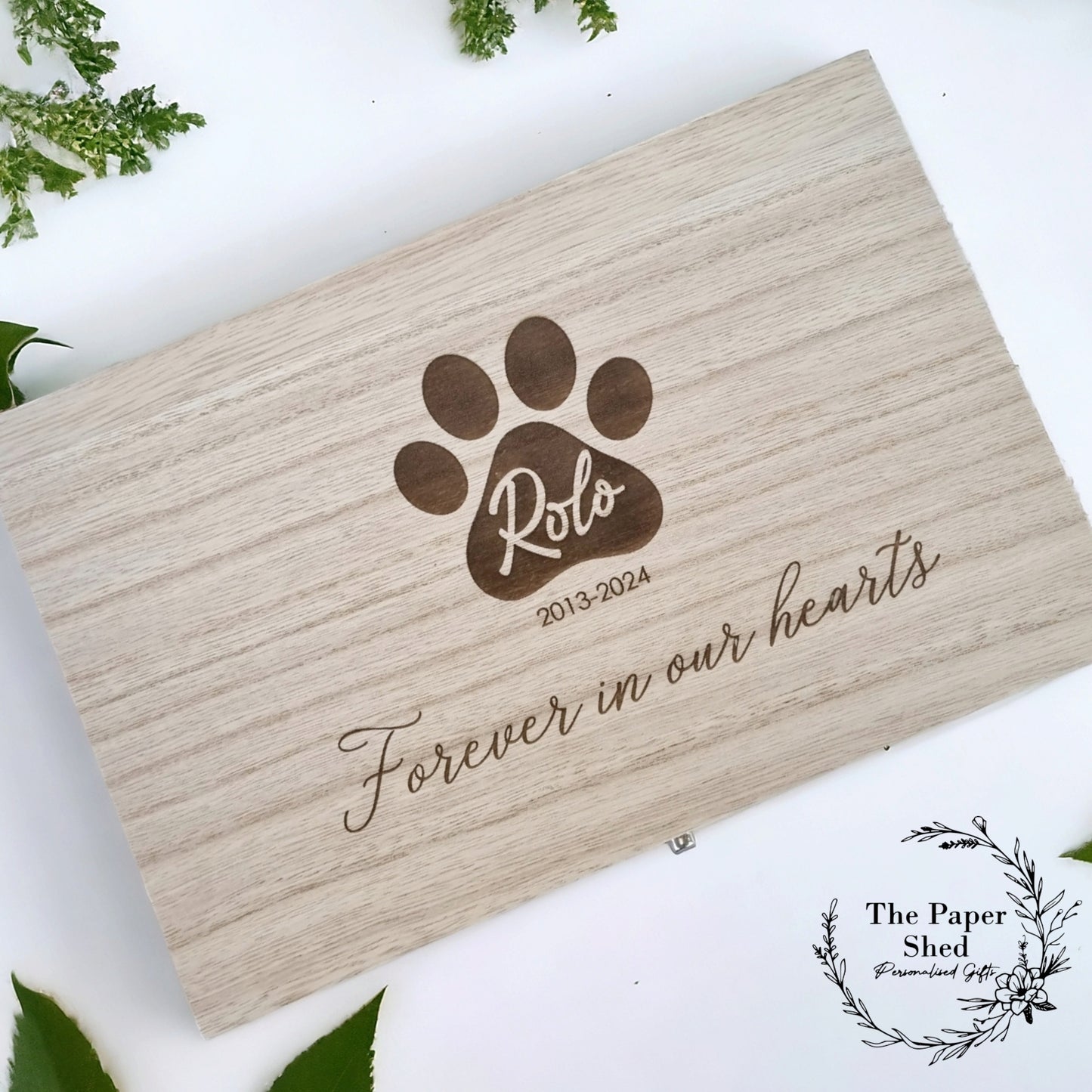 Pet Memorial Memory Wooden Engraved Box Keepsakes Paw Print