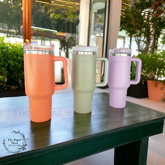 Travel Mugs Engraved Personalised Name Large Thermal 40oz Cups with Handle