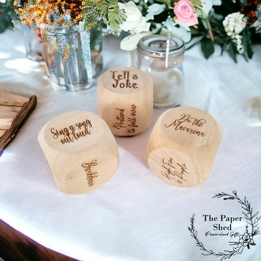 Dare Dice Wooden Engraved Fun Gift-Wedding day / Hen or Stag do/ Party games-Adult's Version set of 3