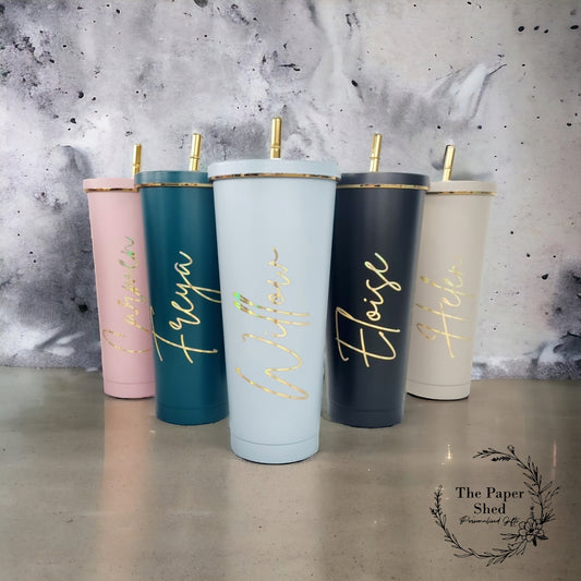 Pastel tall 600ml insulated personalised tumbler with lid and straw cold cup Birthday Gift Birthday Gift Wedding  Bridesmaid