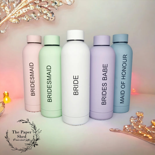 Personalised name thermal water bottle - Bridal -Party - Wedding. bridesmaid-bride