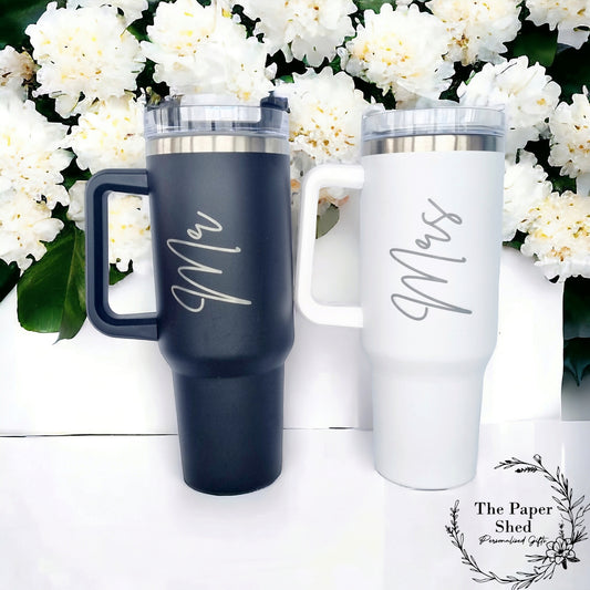 Wedding Mr & Mrs Thermal Cup Travel Mugs Mr + Mr, Mrs + Mrs Special Couple Gift, Bridal Party, Confetti, Bubbles, Gift Set, Engagement