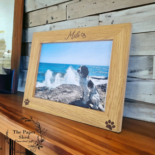 Personalised Pet Photo Picture Frame, Dog, Cat, Wooden, Laser Engraved