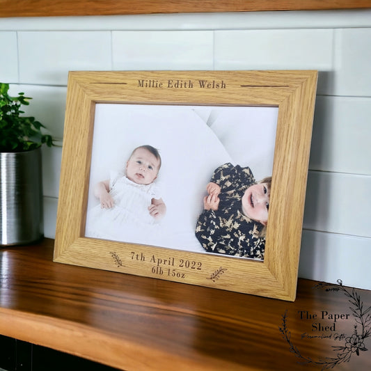 Personalised Wooden Photo Frame New Baby Date of Birth, Weight, Named, Gift, Christening Baptism Gift, Birthday,