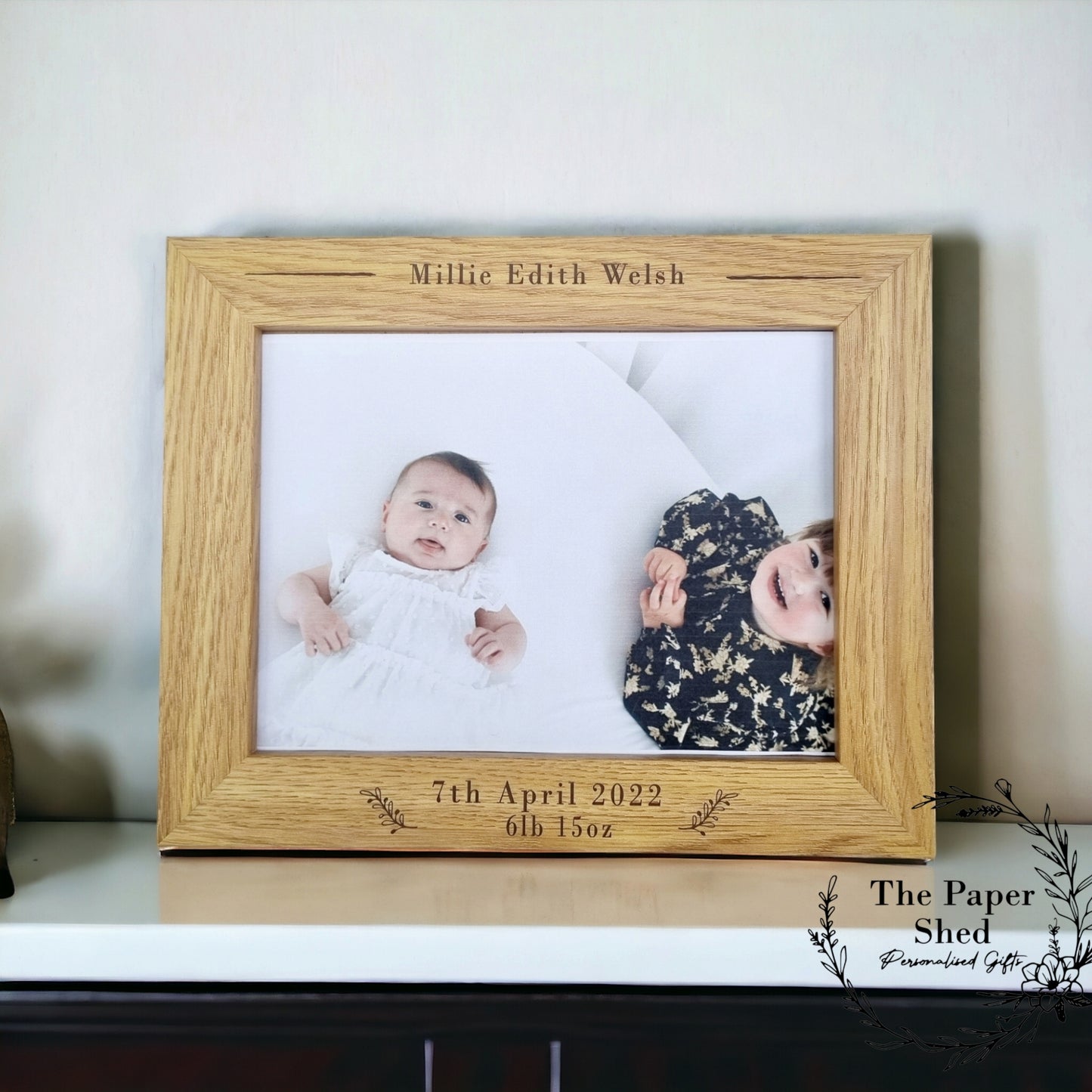 Personalised Wooden Photo Frame New Baby Date of Birth, Weight, Named, Gift, Christening Baptism Gift, Birthday,