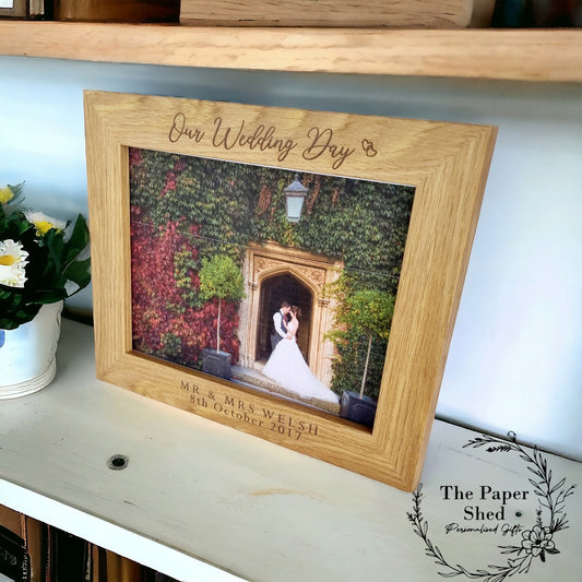 Personalised Wooden Photo Frame Wedding Our Wedding Day Couple Name Mr & Mrs Mr + Mr Mrs + Mrs Date Gift
