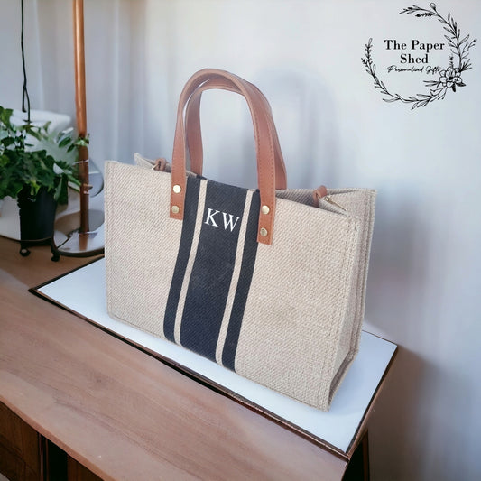 Brown & Black Canvas Stripe Handbag Personalised Initials Shoulder Strap