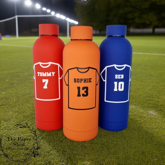 Football Top T-Shirt Personalised Drinks Water Bottle