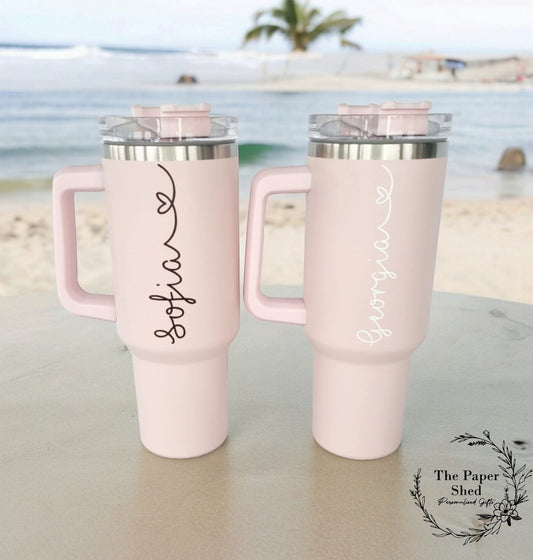 Travel Mugs Personalised Large 40oz Cups Thermal Quench With Handle Heart