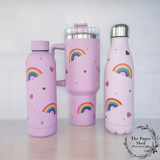 The Rainbow and Hearts Collection, Thermal bottle, 40 oz Cup, Bottle, Travel Mug, Gift, Birthday, Set