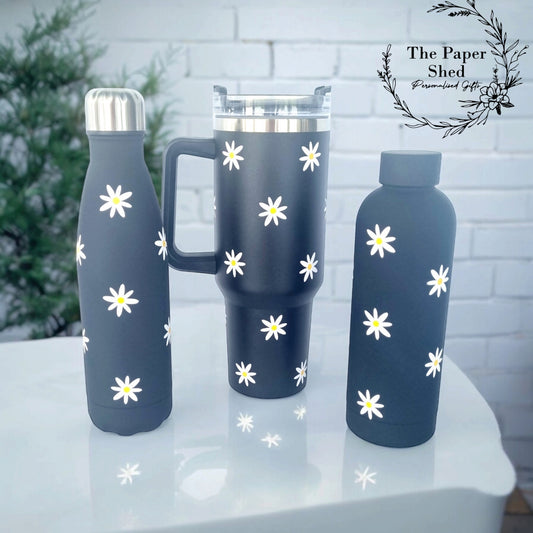 The Daisy Print Floral Collection, Thermal, Mug, 40 oz Travel Cup, Bottle, Travel Mug, Gift, Birthday, Set, stripes