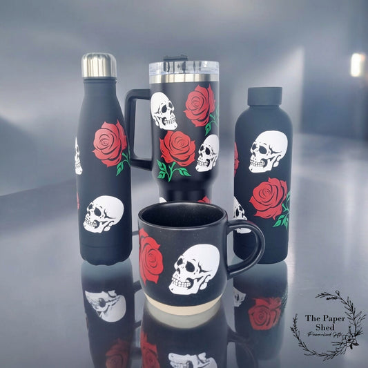 The Skulls and Roses Collection, Thermal, Mug, 40 oz Cup, Bottle, Travel Mug, Gift, Birthday, Set