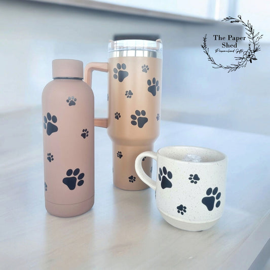 The Paw Print Collection, Thermal, Mug, 40 oz Cup, Bottle, Travel Mug, Gift, Birthday, Set, dog, cat, pet theme