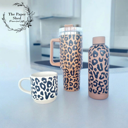 The Leopard Print Collection, Thermal, Mug, 40 oz  Cup, Bottle, Travel Mug, Gift, Birthday, Set, dog, cat, pet theme