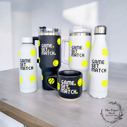 The Tennis Collection, Thermal Mug, 40 oz Cup, Bottle, Travel Mug, Gift, Game Set Match, Supporter