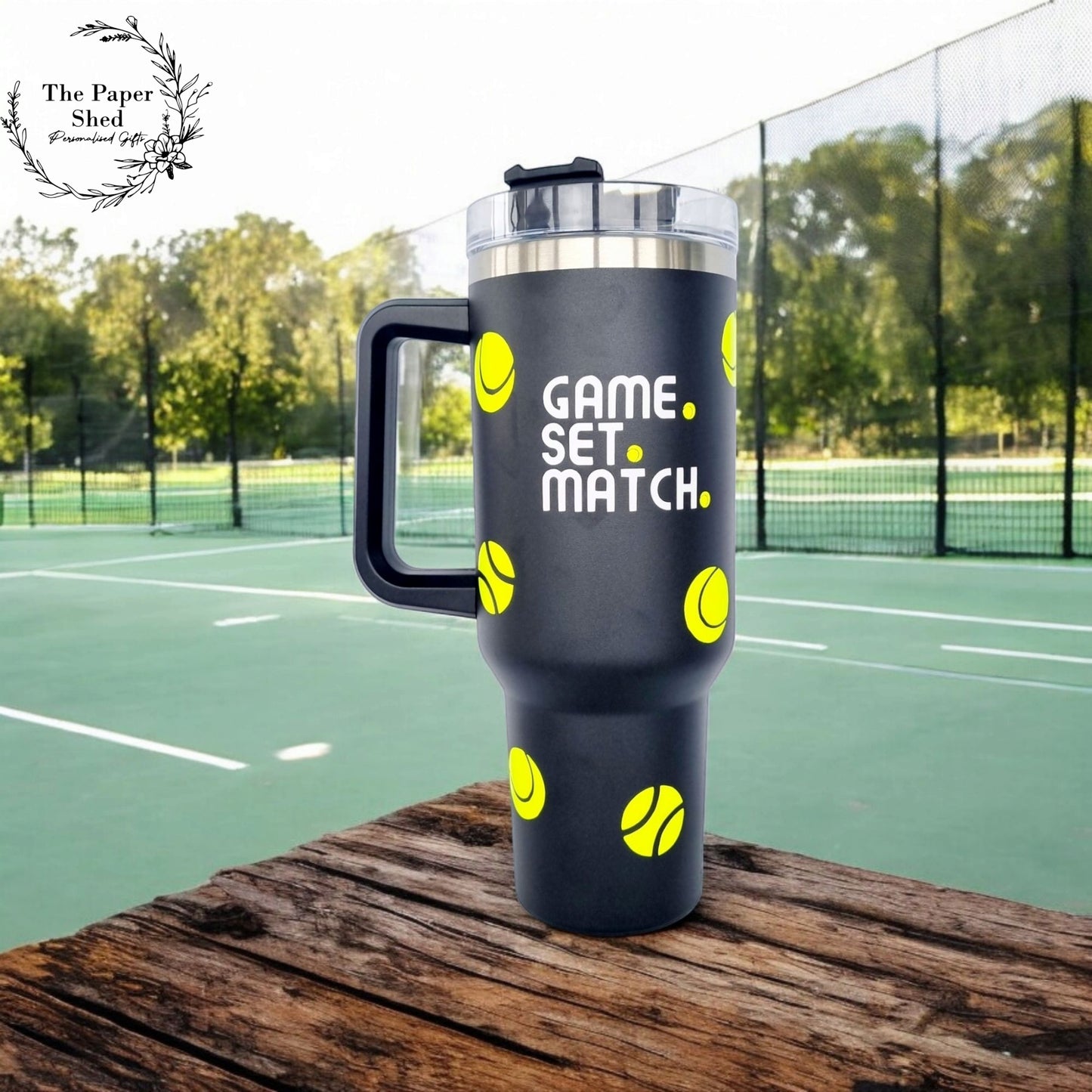 The Tennis Collection, Thermal Mug, 40 oz Cup, Bottle, Travel Mug, Gift, Game Set Match, Supporter