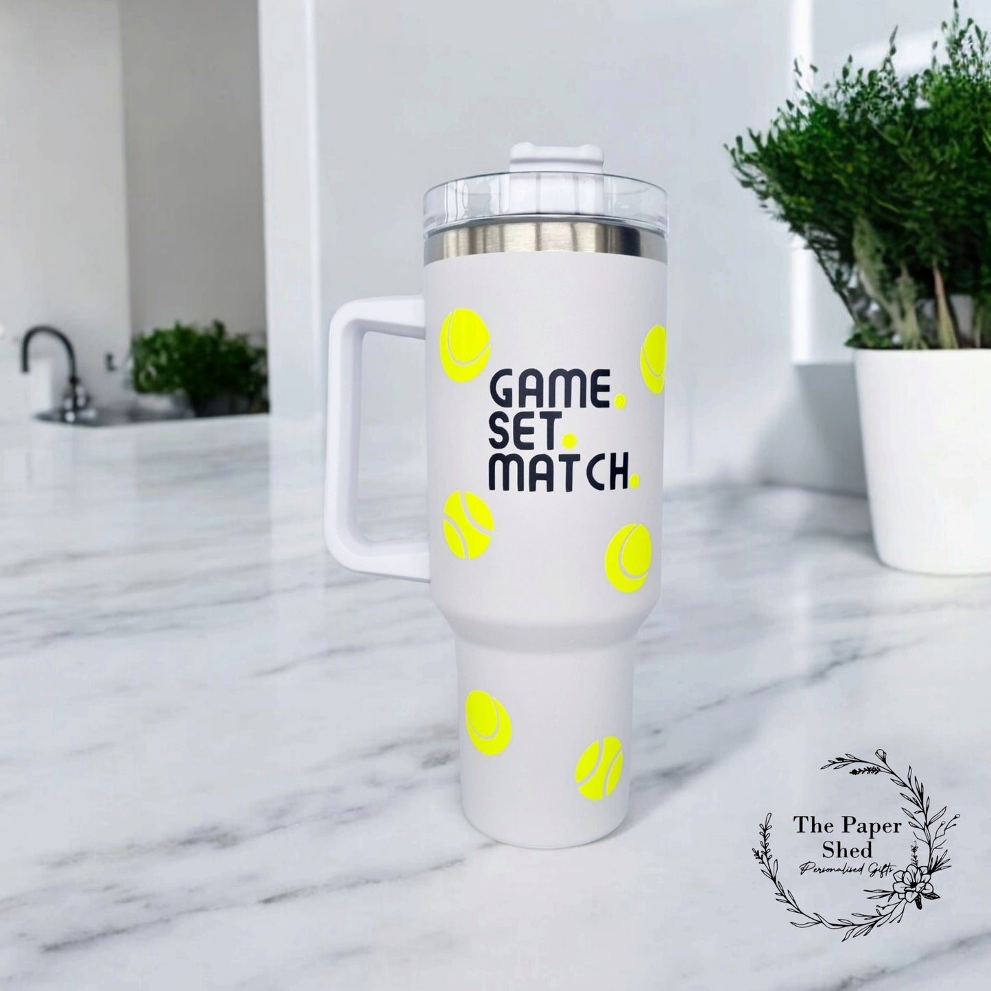 The Tennis Collection, Thermal Mug, 40 oz Cup, Bottle, Travel Mug, Gift, Game Set Match, Supporter