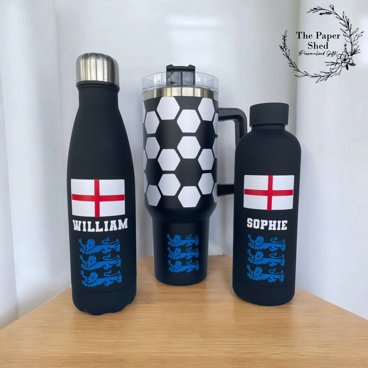 The Football Collection, England Flag, Three Lions 3 Lions Thermal Mug, 40 oz Cup, Bottle, Travel Mug, Gift, Set, Team, Personalised