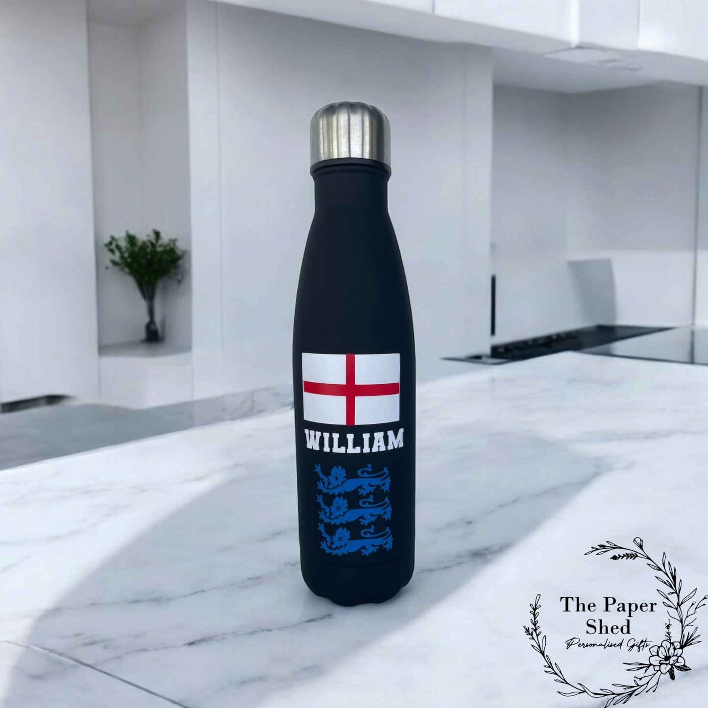 The Football Collection, England Flag, Three Lions 3 Lions Thermal Mug, 40 oz Cup, Bottle, Travel Mug, Gift, Set, Team, Personalised
