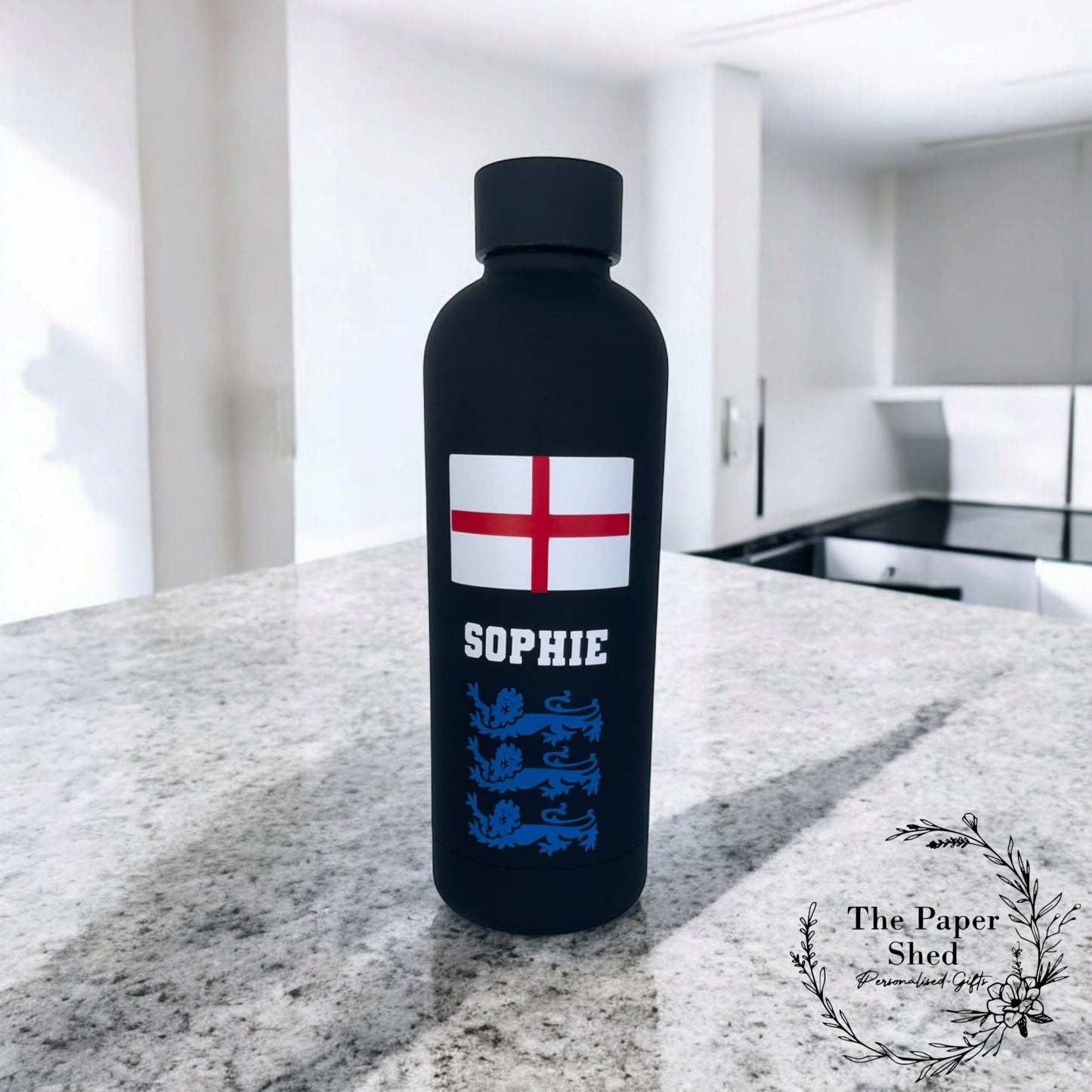 The Football Collection, England Flag, Three Lions 3 Lions Thermal Mug, 40 oz Cup, Bottle, Travel Mug, Gift, Set, Team, Personalised
