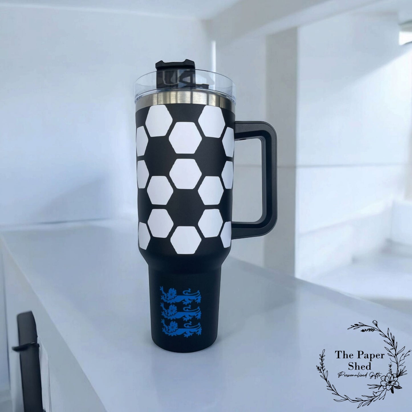 The Football Collection, England Flag, Three Lions 3 Lions Thermal Mug, 40 oz Cup, Bottle, Travel Mug, Gift, Set, Team, Personalised