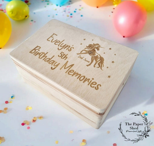 Birthday Wooden Memory Keepsake Box, Special Birthday 1st Racing car, dinosaur, Football, Mermaid, Princess, Teddy, Train, Unicorn,