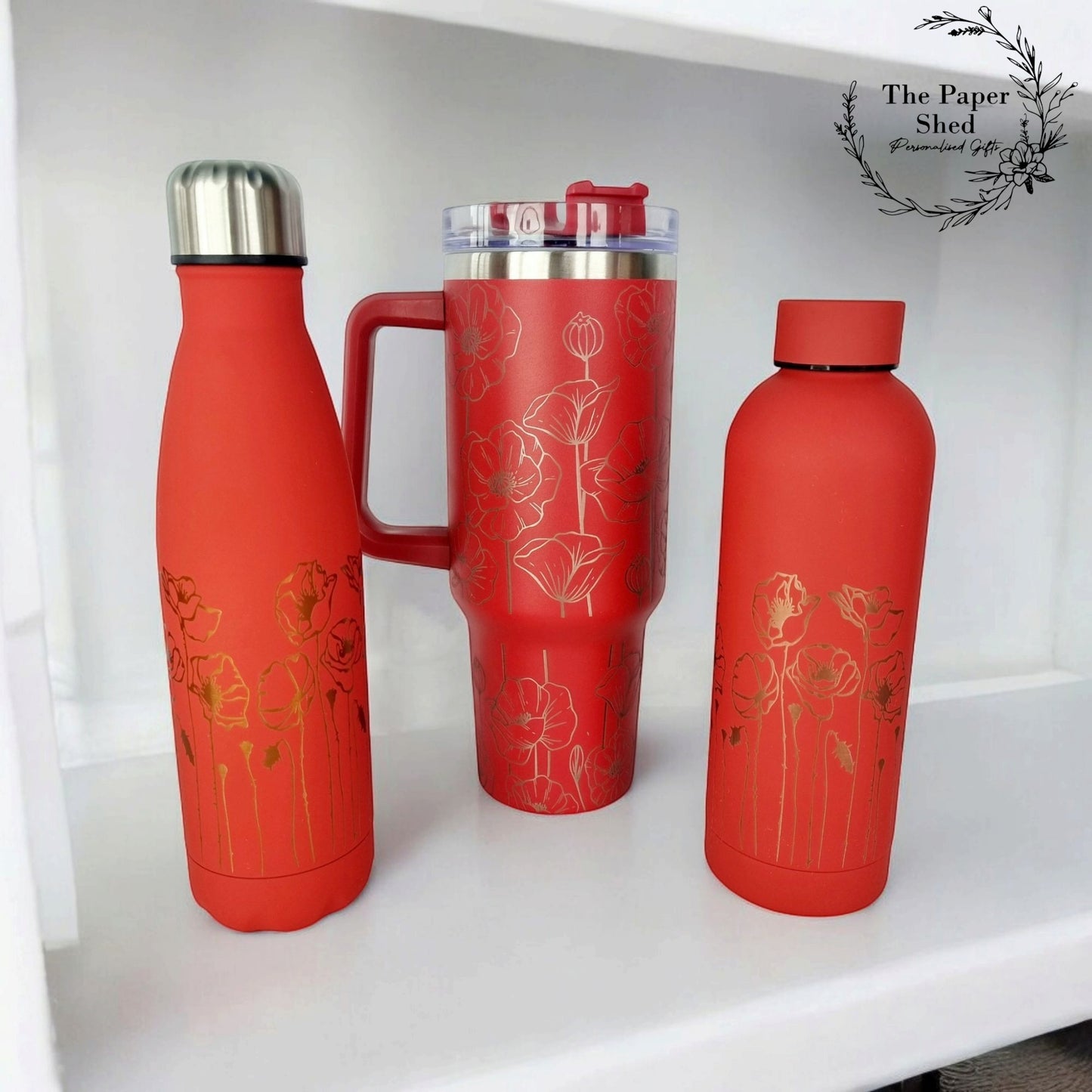 The Poppy Collection, Thermal, Bottles, Mug, 40 oz Cup, Bottle, Travel Mug, Gift, Birthday, Set, Flower, Floral