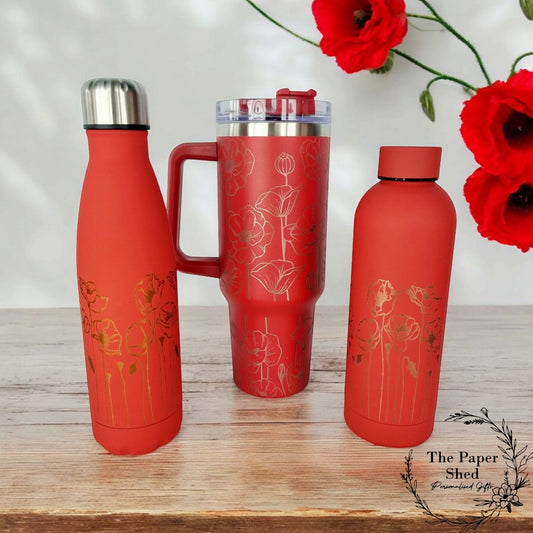 The Poppy Collection, Thermal, Bottles, Mug, 40 oz Cup, Bottle, Travel Mug, Gift, Birthday, Set, Flower, Floral