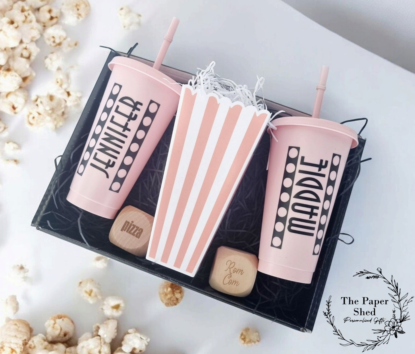 Personalised Movie/Film night / date night/ hamper, box, popcorn, name, cinema, tumbler, drink, cup, dice, couple gift, birthday, dice